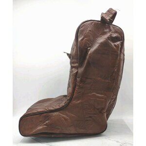 Vtg USA Jiffy Leather Cowboy Boot Carrying Bag Case Storage Travel Brown 17x14